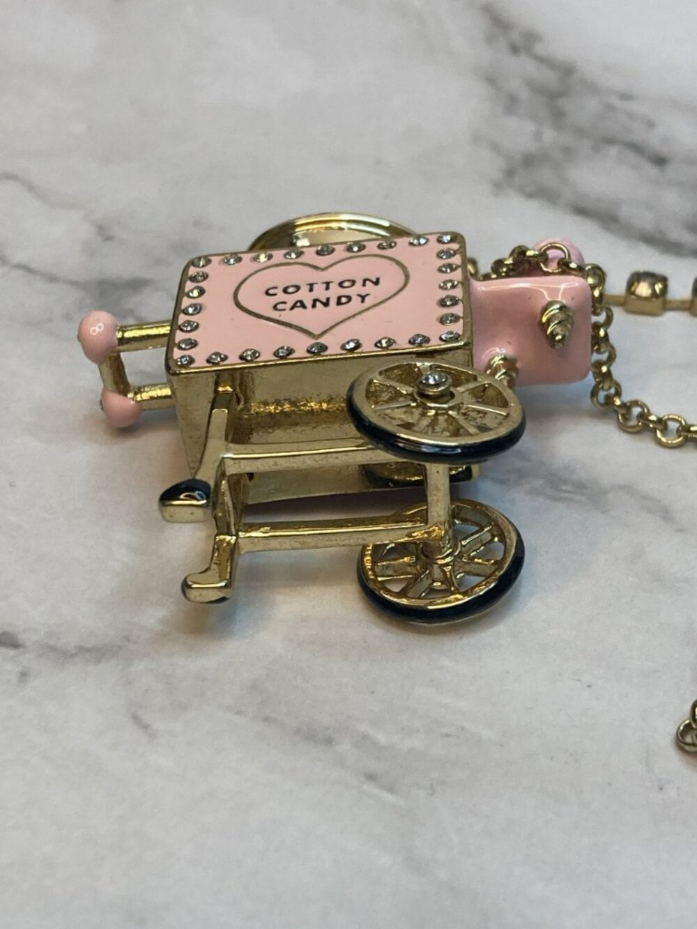Betsey Johnson *Rare* Pink Cotton Candy Cart Pendant Necklace - 3B - Picture 7 of 9